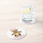 キュートテディベアーピンク子供の誕生日パーティー ラウンドペーパーコースター (インサイチュ)