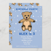 キュートテディベアーブルーボーイ誕生日 招待状 (正面/裏面)