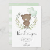 キュートテディベアー&バルーンズグリーンリーリースベビー サンキューカード (正面/裏面)