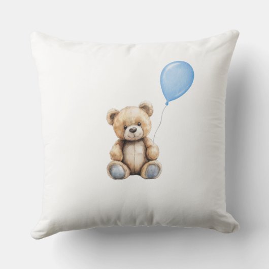 キュートテディベア男の赤ちゃん子供部屋ブルーボホフローラ クッション (裏面)