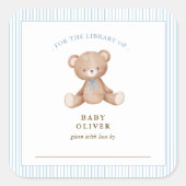 キュートテディベア男の赤ちゃん蔵書票 スクエアシール (正面)