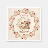 キュートテディベア秋誕生日ガール紙ナプキンス スタンダードカクテルナプキン (正面)