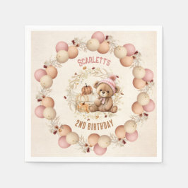 キュートテディベア秋誕生日ガール紙ナプキンス スタンダードカクテルナプキン