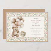 キュートテディベア誕生日 招待状 (正面/裏面)