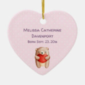 キュートテディベア運ズA赤いハートベビー誕生 セラミックオーナメント (正面)