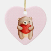 キュートテディベア運ズA赤いハートベビー誕生 セラミックオーナメント (裏面)