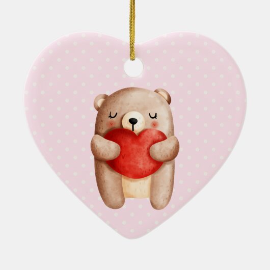 キュートテディベア運ズA赤いハートベビー誕生 セラミックオーナメント (裏面)