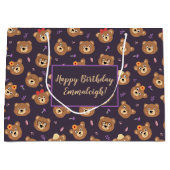 キュートテディベア顔 |パープルカスタム ラージペーパーバッグ (正面)