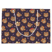 キュートテディベア顔 |パープルカスタム ラージペーパーバッグ (裏面)