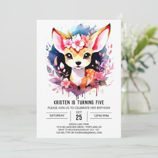 キュートディアウッドランドピンクガール誕生日 招待状 (スタンド正面)