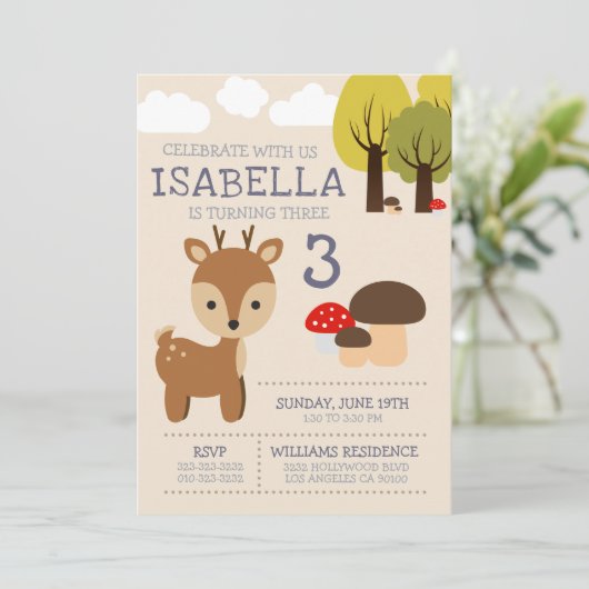 キュートディアファウン子供の誕生日パーティー 招待状 (スタンド正面)