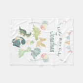 キュートディノウォーターパーソナライズされたカラーティール(緑がかった色)ブルーベビー フリースブランケット (正面(横))