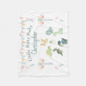 キュートディノウォーターパーソナライズされたカラーティール(緑がかった色)ブルーベビー フリースブランケット (正面)