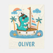 キュートディノトレックス航海のセーリングボートキャプテン フリースブランケット (正面)