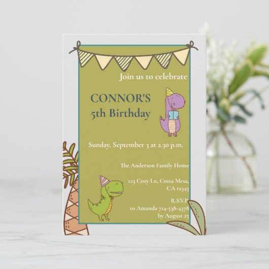 キュートディノラバーズ子供の誕生日パーティの招待状 招待状 (スタンド正面)