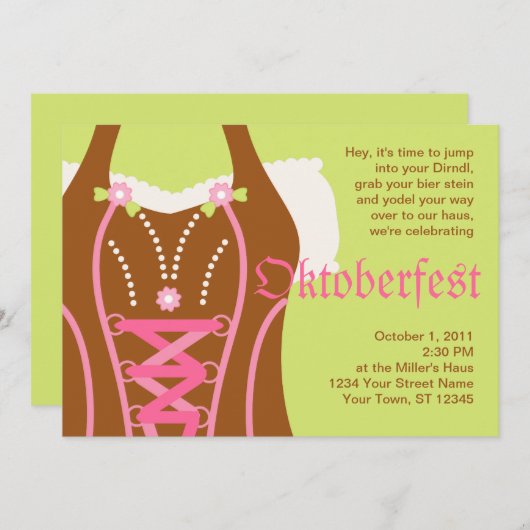 キュートディルンドルコサージュオクトーバーフェスト招待状 招待状 (正面/裏面)