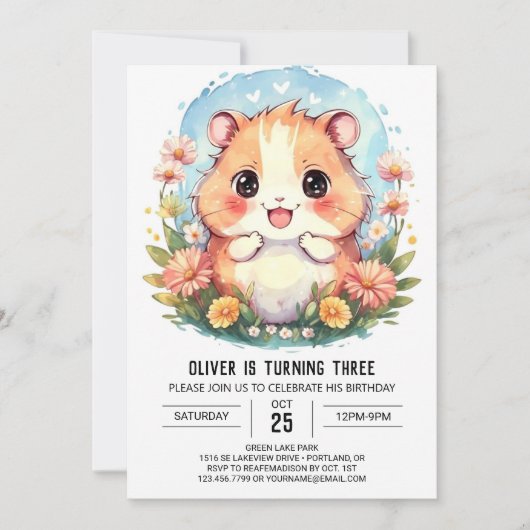 キュートデジタルハムスター誕生日 招待状 (正面)