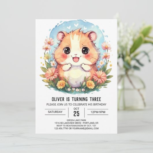 キュートデジタルハムスター誕生日 招待状 (スタンド正面)