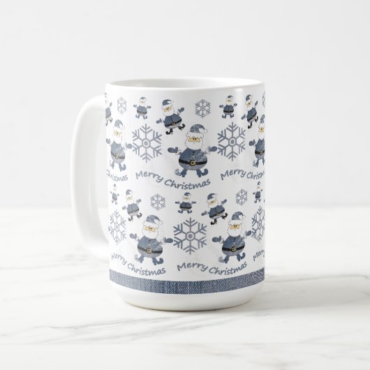 キュートデニムクリスマスサンタ柄 コーヒーマグカップ (正面左)