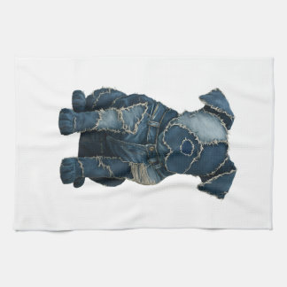 キュートデニムパッチワークアートドッグTシャツ キッチンタオル