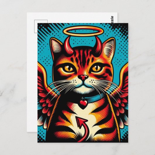 キュートデビルエンジェル子猫ウィングス漫画ブックスタイル ポストカード (正面/裏面)