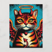 キュートデビルエンジェル子猫ウィングス漫画ブックスタイル ポストカード (正面)