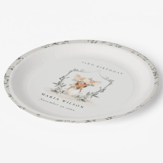 キュートデュスキーディアーフローラクレストany age誕生日 ペーパープレート (アングル)