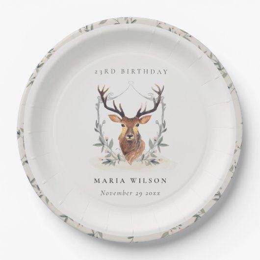 キュートデュスキーディアーフローラクレストany age誕生日 ペーパープレート (正面)