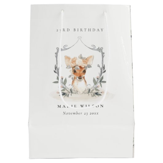 キュートデュスキーディアーフローラクレストany age誕生日 ミディアムペーパーバッグ (裏面)