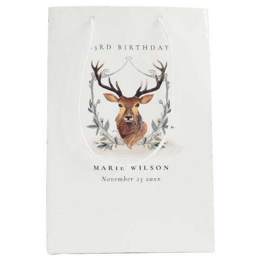 キュートデュスキーディアーフローラクレストany age誕生日 ミディアムペーパーバッグ (正面)