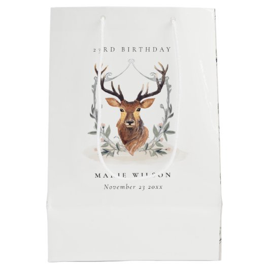 キュートデュスキーディアーフローラクレストany age誕生日 ミディアムペーパーバッグ (裏面)