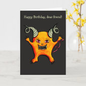 キュートデーモンキャラクター誕生日 カード (黄色い花)