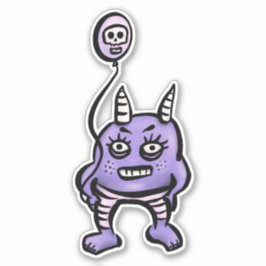 キュートデーモンパープルカートゥーンホラーキャラクター シール