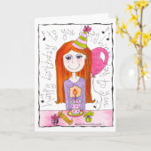 キュートトゥイーンガールチャイルドハッピーバースデー カード (黄色い花)