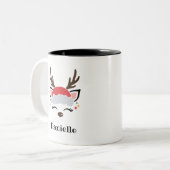 キュートトナディア顔パーソナライズされたネームホリデーディアー ツートーンマグカップ (正面左)