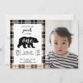 キュートトムソンカメルプレイドベビー写真1st誕生日 招待状 (正面)