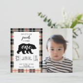 キュートトムソンカメルプレイドベビー写真1st誕生日 招待状 (スタンド正面)