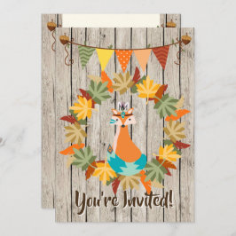 キュートトライバルキツネアンドリース秋誕生日 招待状