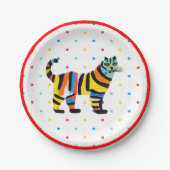 キュートトラカラフルガーキャット水玉模様誕生日 ペーパープレート (正面)