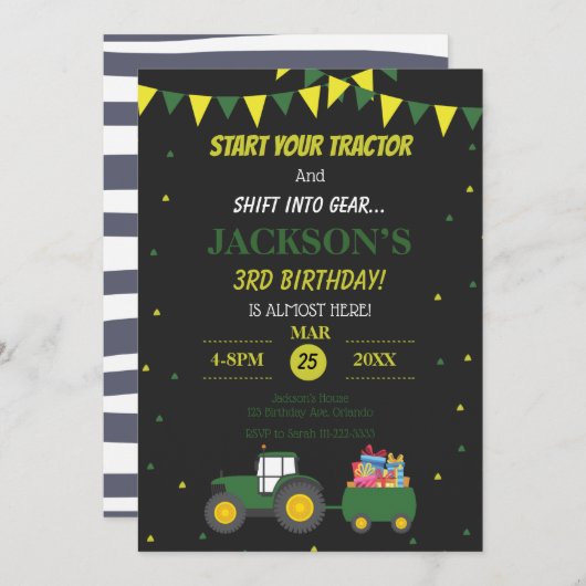 キュートトラクターファーム3rd誕生日紙吹雪招待状RSV 招待状 (正面/裏面)