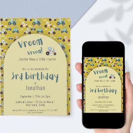 キュートトラクター農家3rd誕生日イエロー招待状 招待状