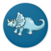 キュートトリケラトプス恐竜イラストレーション セラミックノブ (正面)