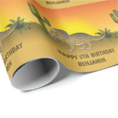 キュートトリケラトプス恐竜サンセットデザート誕生日 ラッピングペーパー (ロールコーナー)