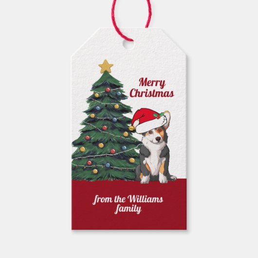 キュートトリコラーコーギクリスマスツリーカスタムホリデー ギフトタグ (正面)