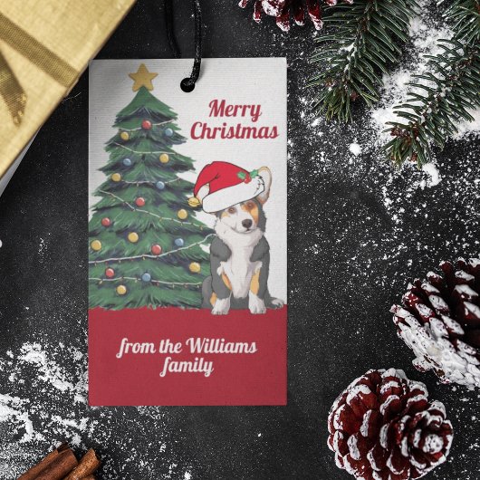 キュートトリコラーコーギクリスマスツリーカスタムホリデー ギフトタグ