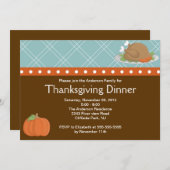 キュートトルコ感謝祭ディナーパーティの招待状 招待状 (正面/裏面)