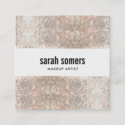 キュートトレンディーフェイクシルバーシークイン美しいサロンスクエア スクエア名刺 (正面)