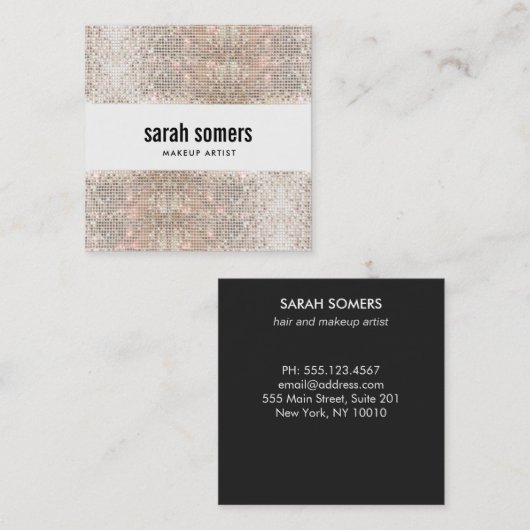 キュートトレンディーフェイクシルバーシークイン美しいサロンスクエア スクエア名刺 (正面/裏面)