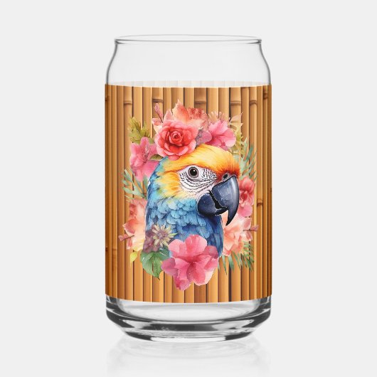 キュートトロピカルオウムビーチパーティーホームバー ガラス缶 (正面)