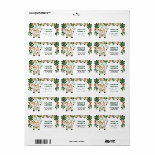 キュートトロピカルサファリワイルドアニマルズ差出人住所 ラベル (フルシート)